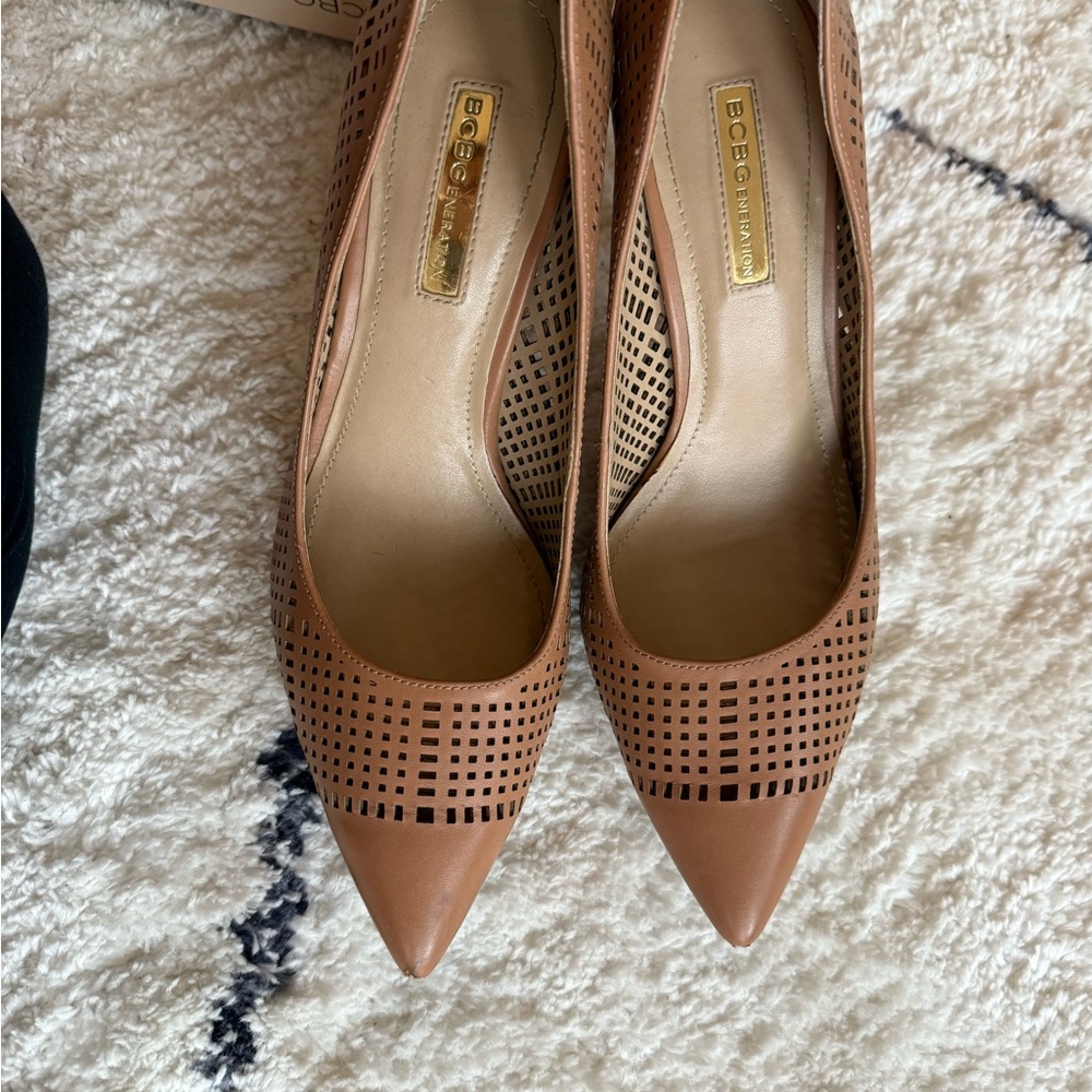 BCBGeneration Tan Cutout Heels